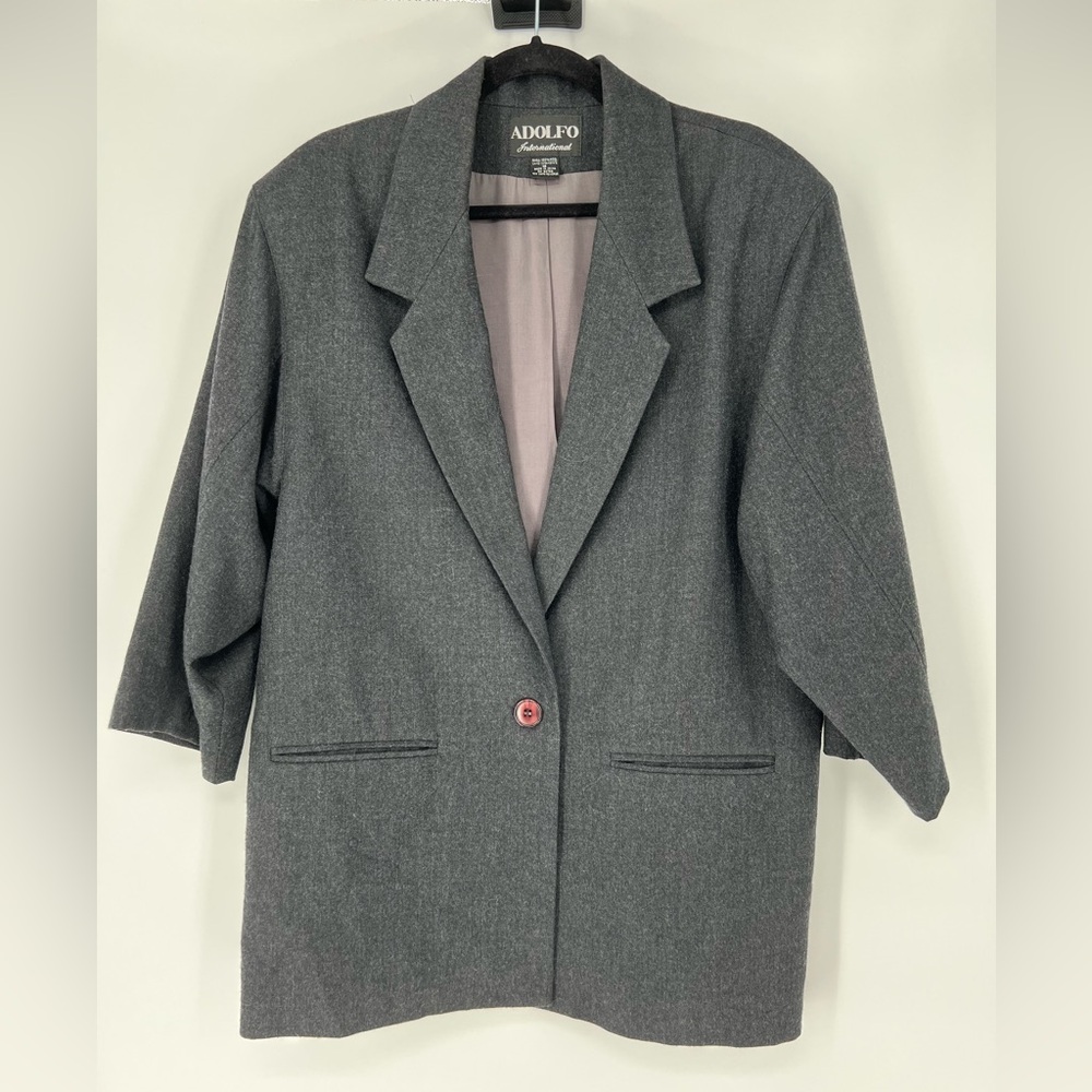 Adolfo Women's Wool‎ Dark Gray 3/4 sleeve Blazer